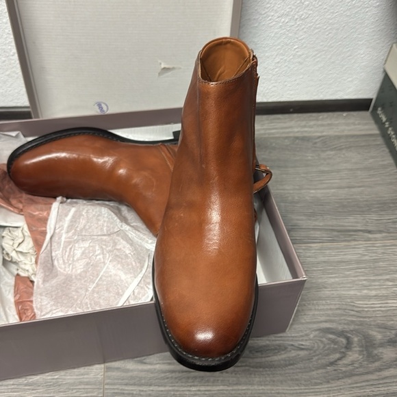 Franco Sarto Mobi Ankle Bootie Cognac Brown Leather Women's shoes - Picture 4 of 5